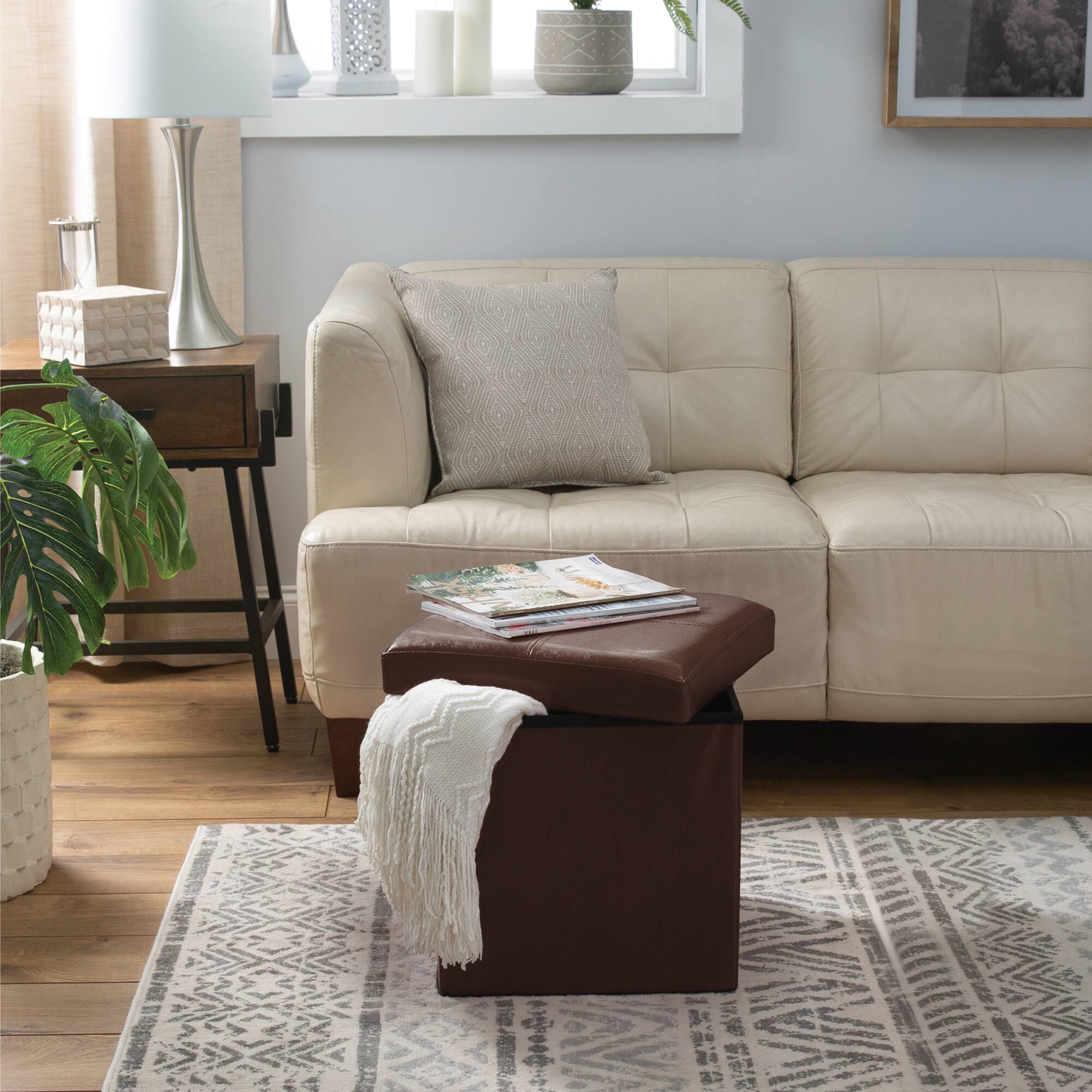 Simplify Faux Leather Folding Storage Ottoman Cube